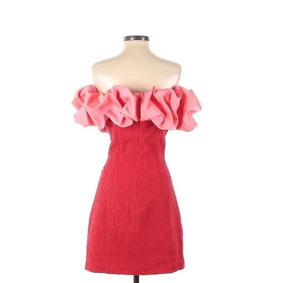 Misha Collection Mylah Bonded Crepe Mini Dress in Pink Red 4 Small - Picture 4 of 5